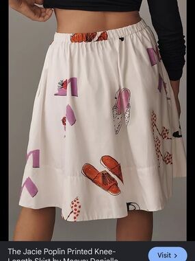 Poplin Printed Knee-Length Skirt - White with Pink & Orange Motif